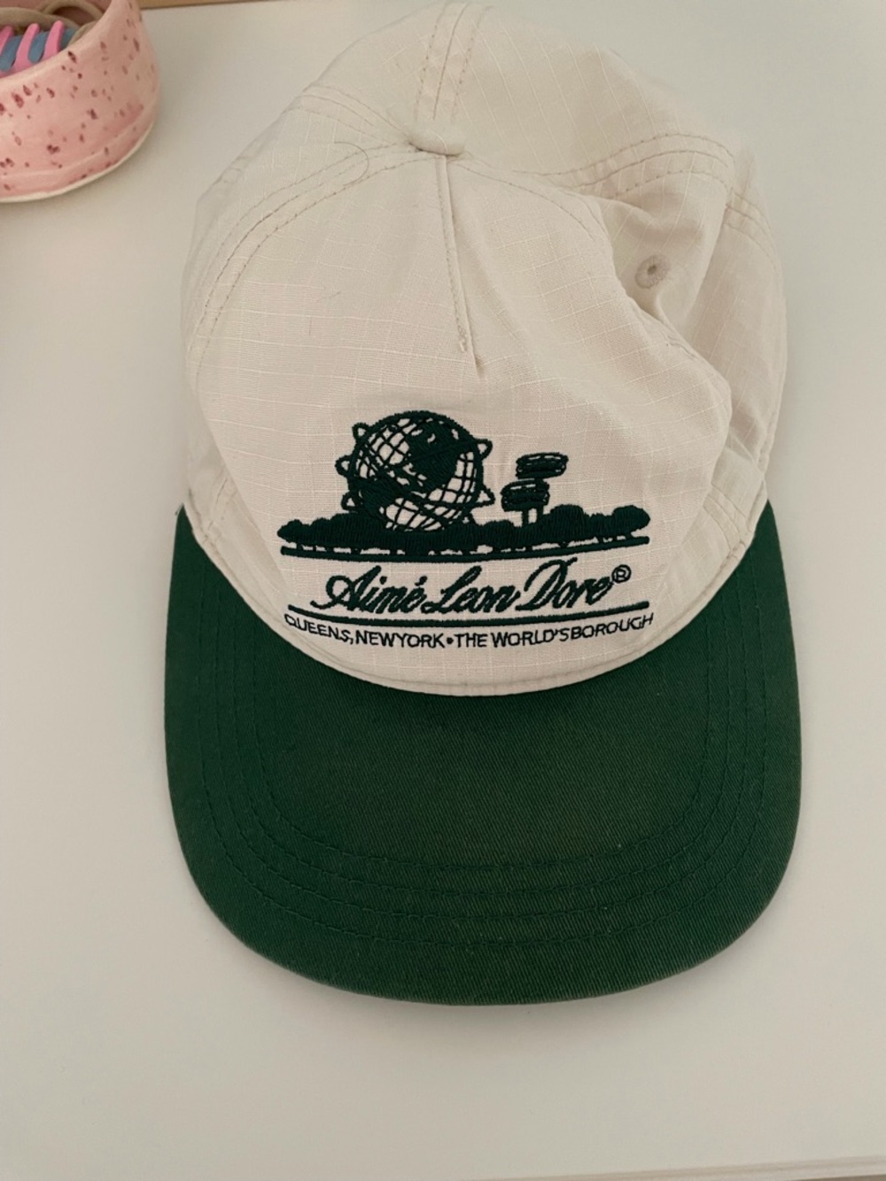 Aime Leon Dore Unisphere Baseball Cap in Cream and Dark Green